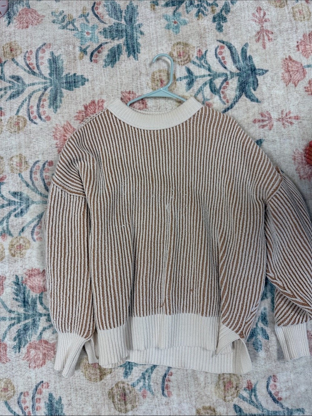 Aerie Ribbed Scoop Neck Sweater in Cream and Brown